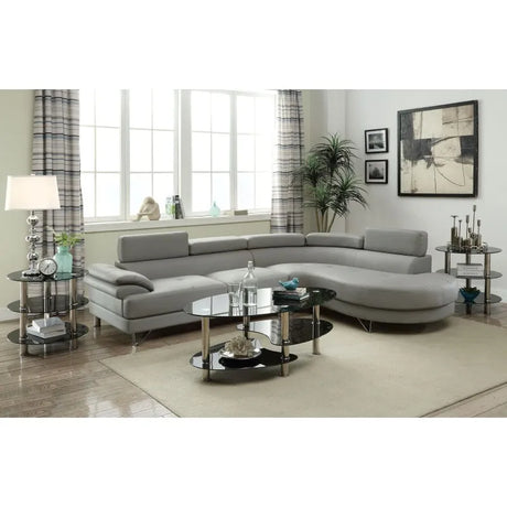 Sectional Sofa 2PCS Set Grey Faux Leather with Flip-Up Headrest for Living Room Modern Comfortable Large Sofa Leisure Soft Couch