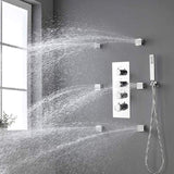 20Inch Thermostatic Shower Faucets Complete Set,  Brass Luxury LED Rain Shower System with 6 Full Body Jets, Can Use 3 Functions Once Time, Ceiling Mount