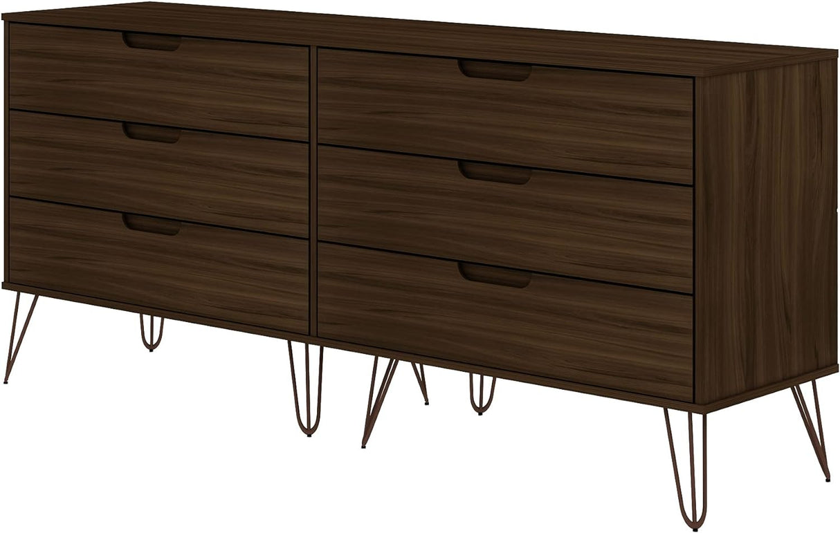 Rockefeller 6-Drawer Wood Double Low Dresser in Brown