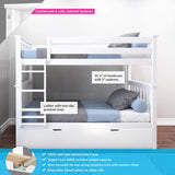 Bunk Bed, Twin-Over-Twin Wood Bed Frame for Kids with Trundle, White