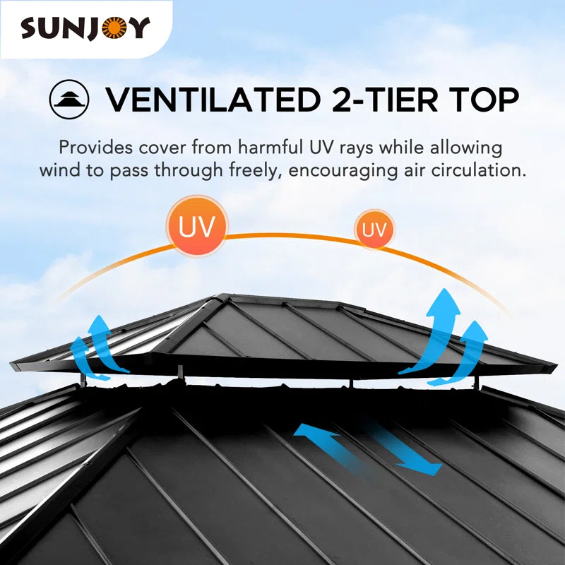 Sunjoy Archwood Patio Cedar Framed Steel Hardtop Gazebo