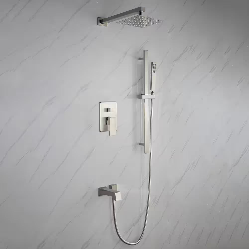 Cero 1-Spray Tub and Shower Faucet Combo with Square Showerhead and Handheld Shower Wand in Brushed Nickel