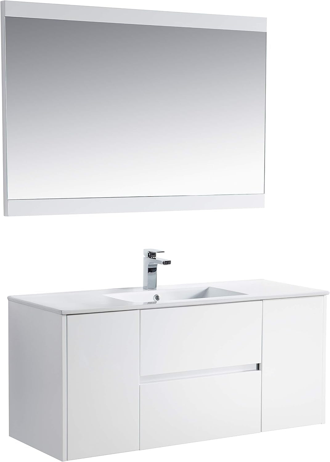 Valencia 48" Inches Single Bathroom Vanity, Ceramic Sink with Mirror Glossy White 016 48 01 SM