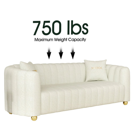 83" Luxury Teddy Velvet Couch Modern Sofa,Soft Comfy 3 Seater Fashion Sofas for Living Room,Tufted Modern Spacious Large Couch with Metal Legs and 2 Pillows for Office,Hotels