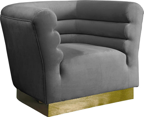 Bellini Collection Modern | Contemporary Velvet Upholstered Chair with Deep Channel Tufting and Gold Stainless Steel Base, 44" W X 35" D X 32" H, Grey