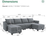 Modular Sectional Sofa U Shaped Modular Couch with Reversible Chaise Modular Sofa with Storage Seats, Bluish Grey