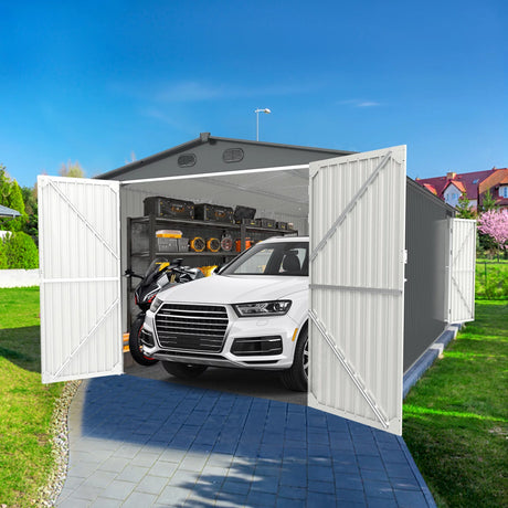 Chery Industrial Metal Garage 20X10 FT, Large Metal Garden Shed Backyard Utility Tool House Building with 2 Doors and 4 Vents for Car, Truck, Bike, Garbage Can, Tool, Lawnmower