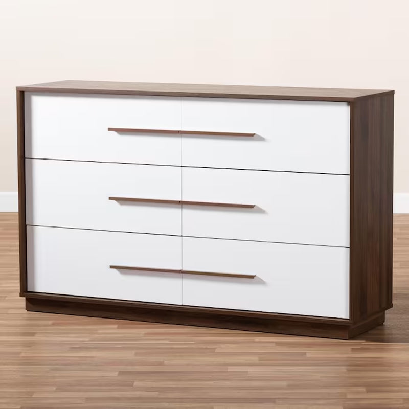 Baxton Studio Mette White/Walnut 6-Drawer Standard Dresser