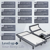 Platinum Adjustable Bed Base-Frame+ 14 Inch Hybrid Spring Matt (Medium Soft), Lumbar Support, Head-Pillow-Tilt, Massage, Under-Bed Lights, USB - Split King