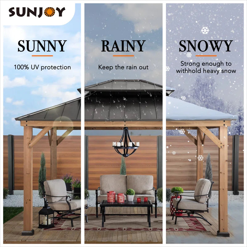 Sunjoy Archwood Patio Cedar Framed Steel Hardtop Gazebo