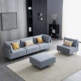 U-Shape Sofa Linen Sectional Sofa with Golden Feet-Grey Modern 4 Seater Sectional Couch with Ottoman Living Room Furniture Sets