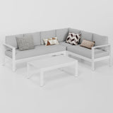 Patio Furniture Set, Outdoor Aluminum Sectional Sofa Couch with Coffe Table, All-Weather Metal Conversation Set with Upgraded Light Grey Cushion