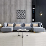 U-Shape Sofa Linen Sectional Sofa with Golden Feet-Grey Modern 4 Seater Sectional Couch with Ottoman Living Room Furniture Sets