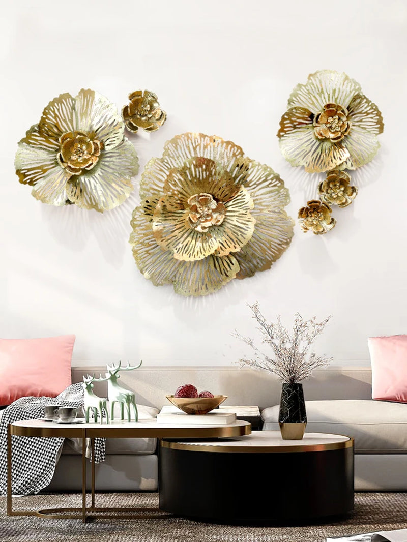 Wall Decoration Living Room Rich Peony Flower Three-Dimensional Iron Wall Decoration Sofa Background Wall Pendant