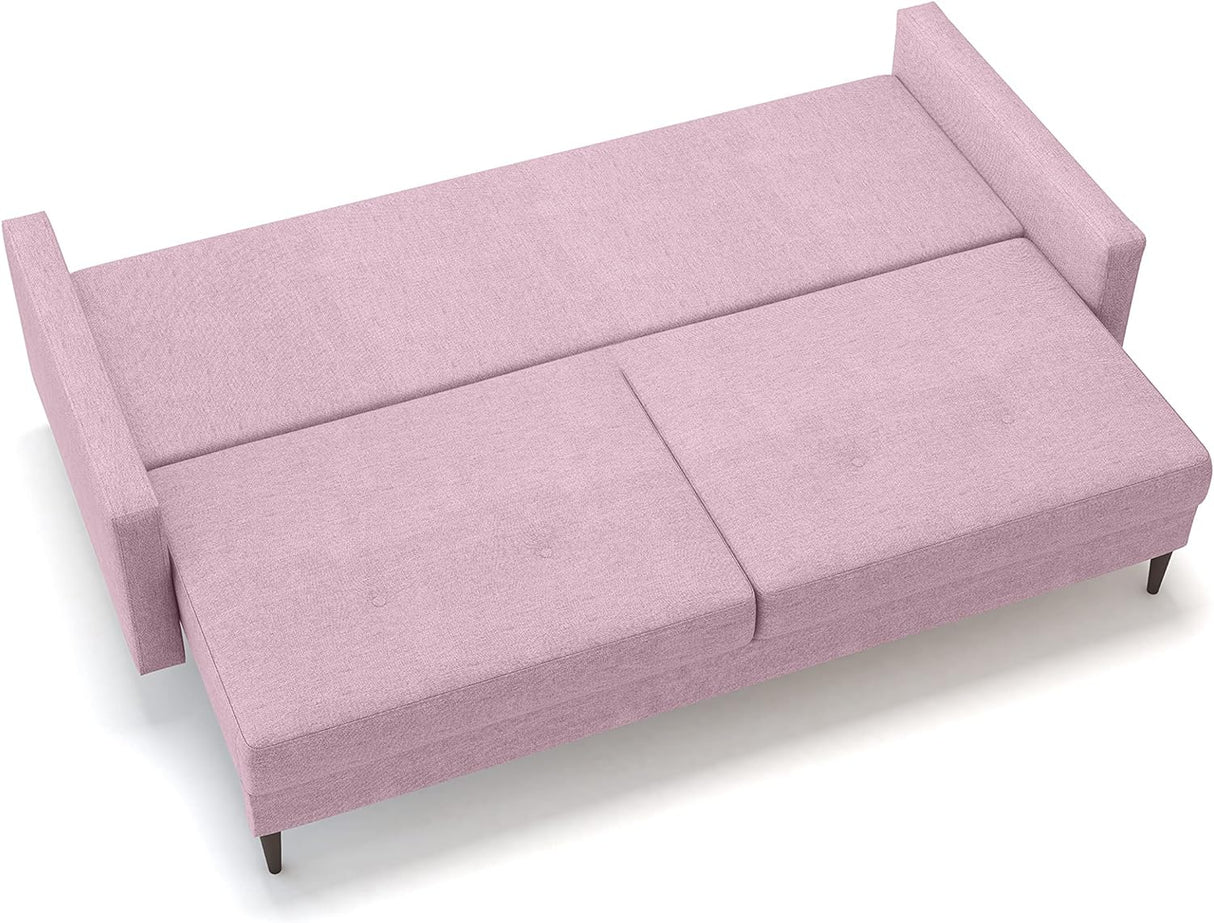 Modern Max Sleeper Sofa Bed - Storage Convertible Couch, Solid Pine Wood, Revolution Performance Fabrics, Sinuous Springs, Made in Europe, Queen Size 90In W X 39In D X 36In H– Pink