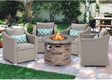 Outdoor 5-Piece Patio Conversation Set, PE Rattan Furniture Wicker Chairs Propane Fire Pit Table W Light Grey Cushion W 32-Inch 40,000 BTU Stone-Crest Fire Table Column, Waterproof Cover