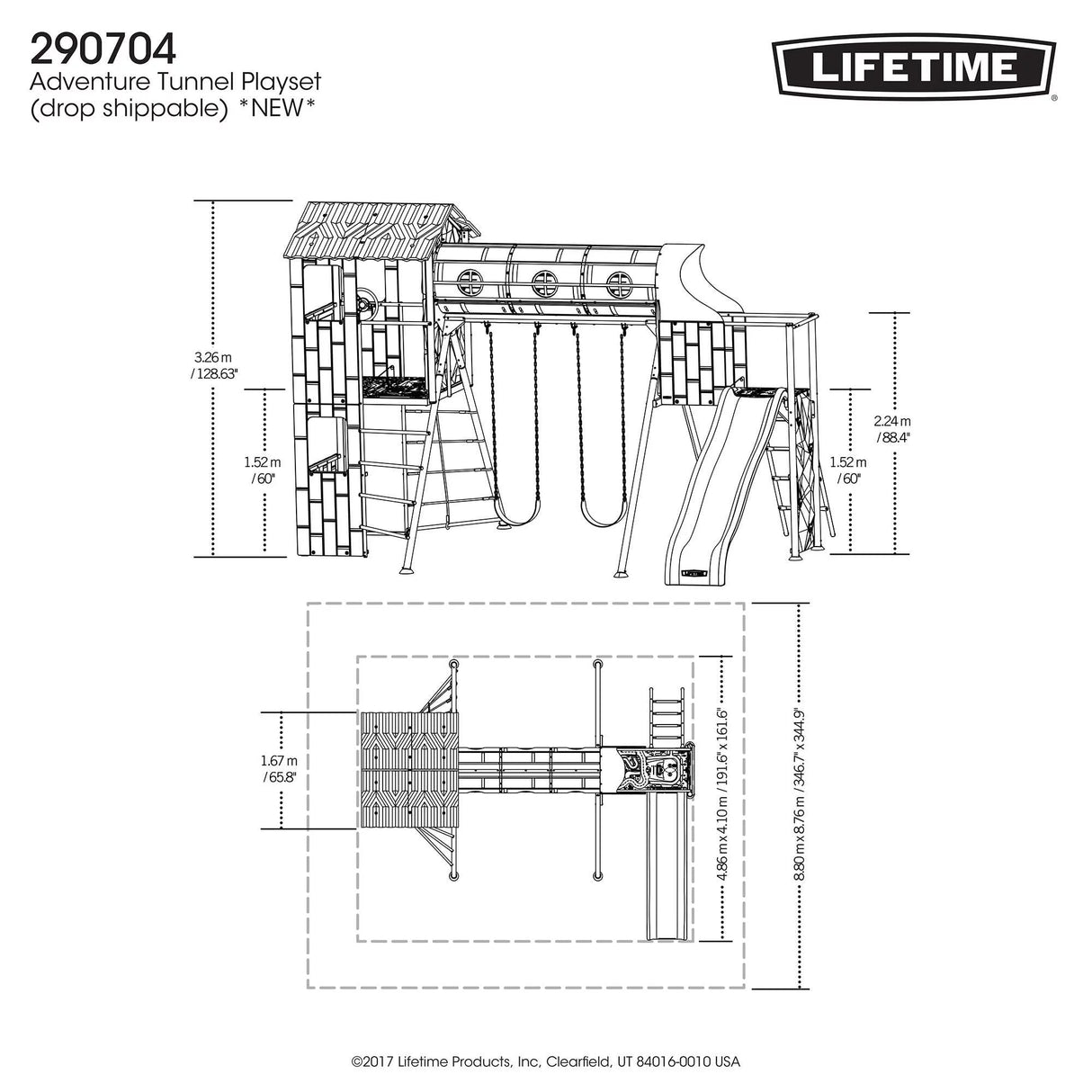 Lifetime Kid'S Adventure Tunnel Swing Set with Clubhouse and Climbing Wall (91134)