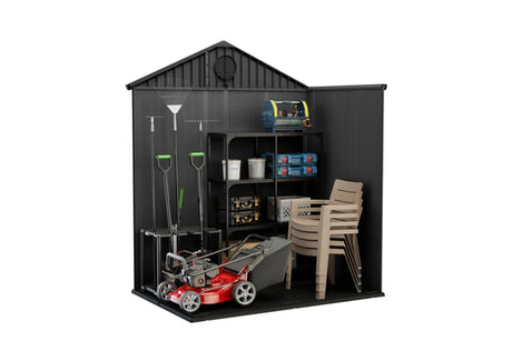 Keter Darwin 6X4 Ft. Resin Outdoor Storage Shed with Floor for Patio Furniture and Tools, Graphite