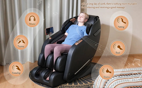Luxury Massage Chair Full Body, Ergonomic Sl-Track Zero Gravity Massage Chairs with Mat, Back Heating, AI Voice Control, Thai Stretch, Bluetooth Speaker, Airbags, Deep Tissue Massage Black