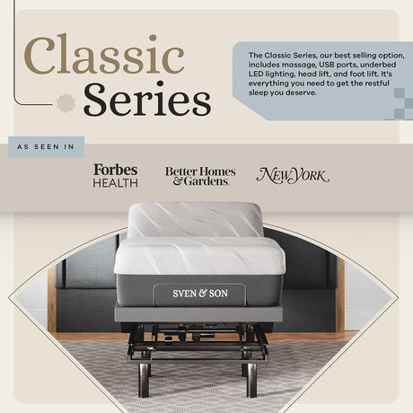 Classic Adjustable Bed Base Frame + 14 Inch Hybrid Spring Matt Medium Soft, Head and Foot Lift, Massage, Under-Bed Lights, USB, Memory Positions, Zero Gravity, Wireless Remote - Twin XL