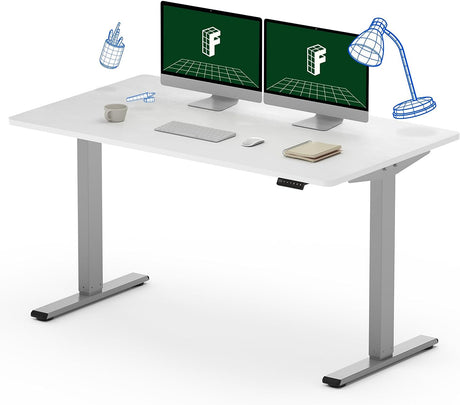 EN1 Electric Height Adjustable Desk 55 X 28 Inches Whole-Piece Desk Board Standing Desk Home Office Sit Stand up Desk (Gray Frame + 55" White Top, 2 Packages)