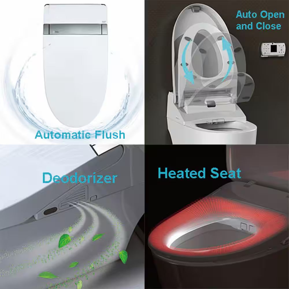 Athena 1-Piece 1.28 GPF Dual Flush Elongated Toilet in White with ADA Height, Auto Flush, Auto Open and Auto Close