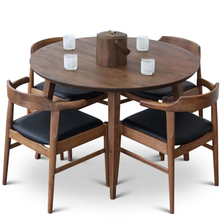 Emilie Modern Solid Wood Walnut Dining Room & Kitchen Table and Chairs for 4