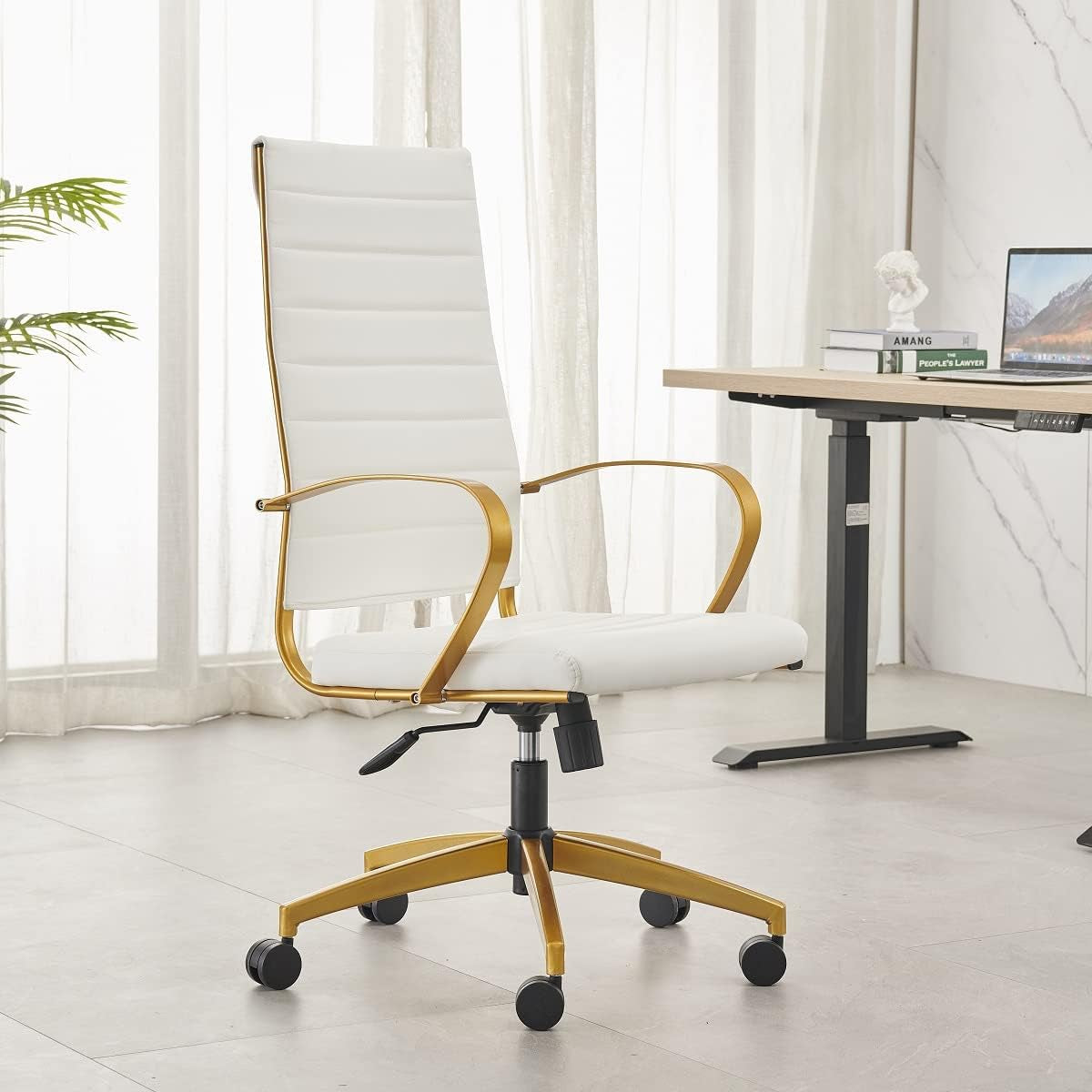 Gold Office Chair Executive Office Chair Ergonomic High Back Conference Computer Chair with Lumbar Support White Executive Swivel Office Desk Chair 350+Lb 4020 (Gold White)