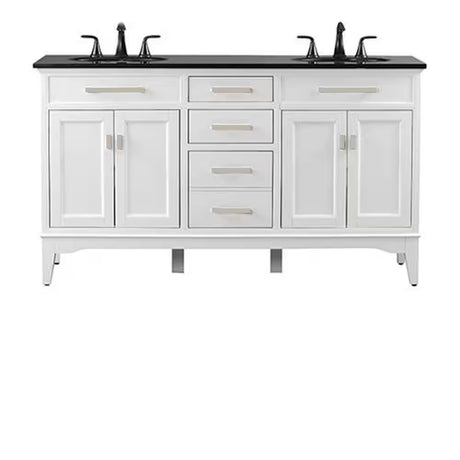 Manor Grove 61 In. W X 22 In. D X 35 In. H Double Sink Freestanding Bath Vanity in White with Black Granite Top