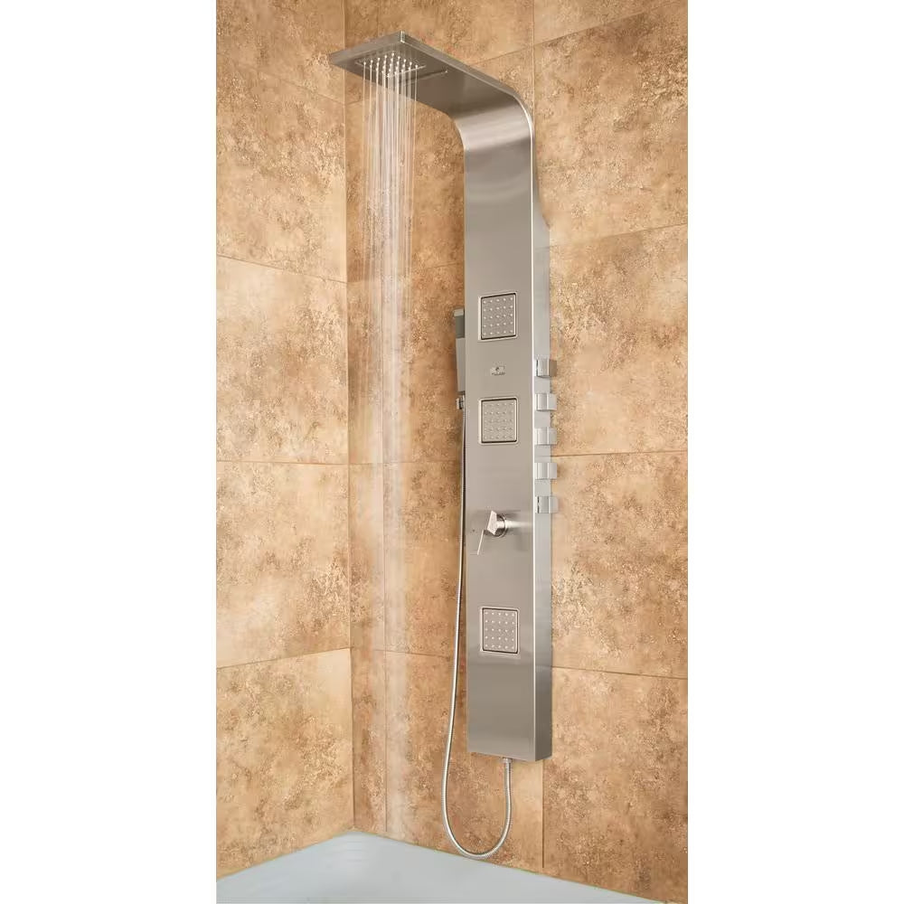 Waimea 3-Jet Shower System with Rainfall and Waterfall Showerheads in Brushed Stainless