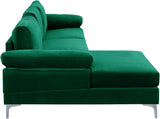 Modern Sectional Sofa L Shaped Velvet Couch, with Extra Wide Chaise Lounge, Large, Green