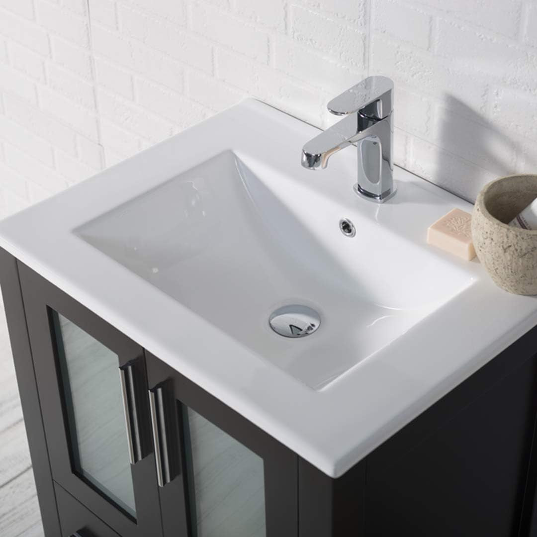 Sydney 24" Inches Single Bathroom Vanity Ceramic Sink with Mirror All Wood Espresso 001 24 02