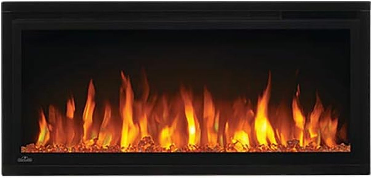 Entice 36 - NEFL36CFH - Wall Hanging Electric Fireplace, 36-In, Black, Glass Front, Glass Crystal Ember Bed, 3 Flame Colors, Remote Included