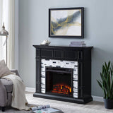 Etta Marble 46 In. Electric Fireplace in Black with White and Gray