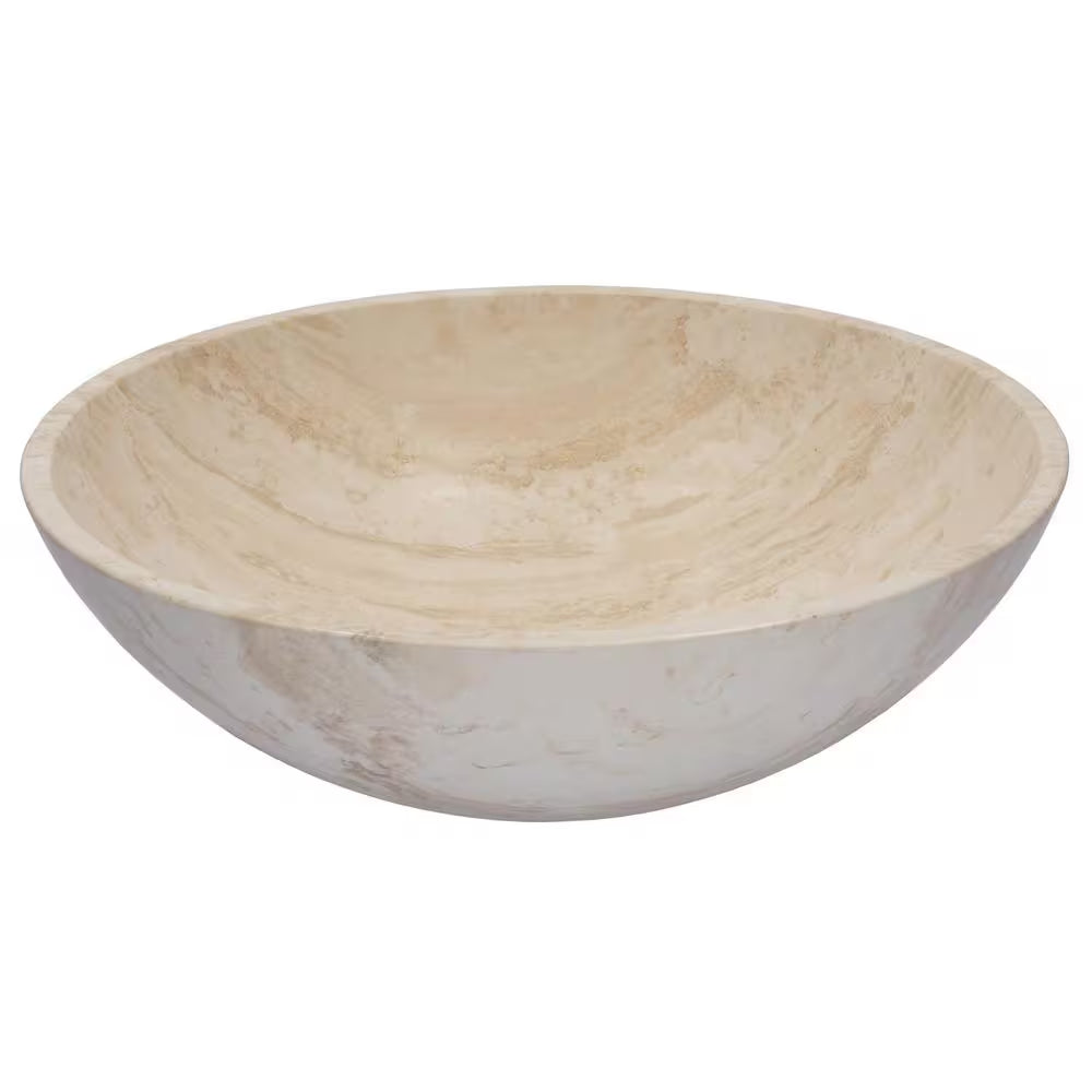 Round Stone Vessel Sink in White Travertine