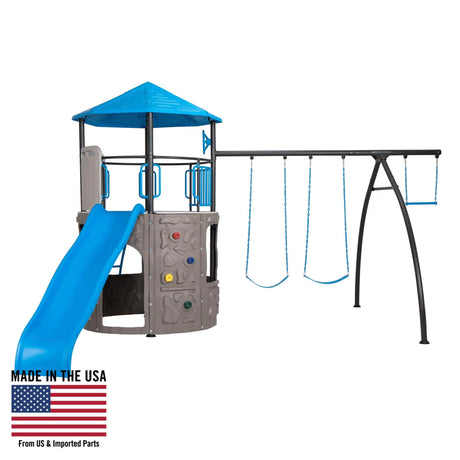 Lifetime Kid'S Adventure Tower Swing Set with Slide and Climbing Wall - Blue(91208)
