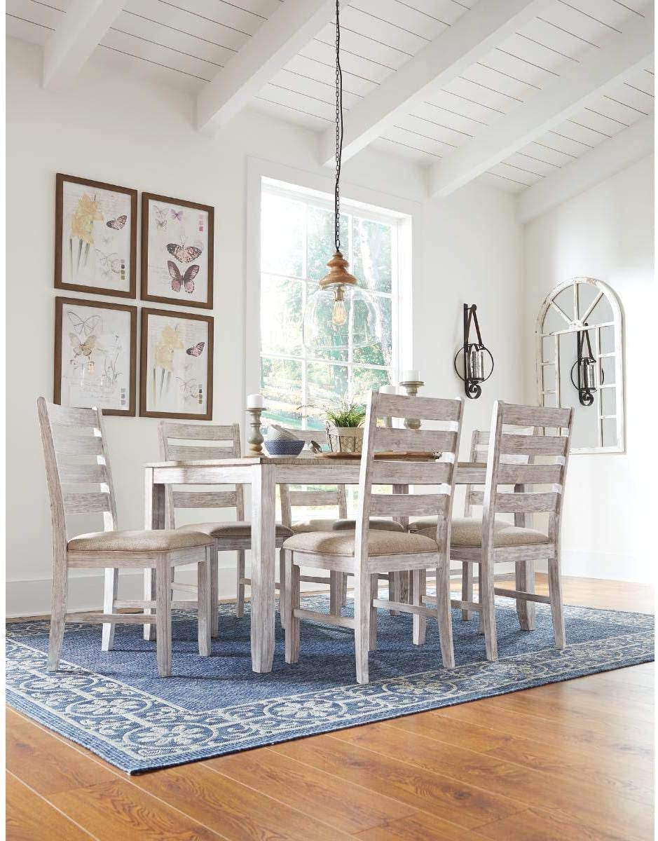 Skempton Cottage Dining Room Table Set with 6 Upholstered Chairs, Whitewash, 36"W X 60"D X 30"H