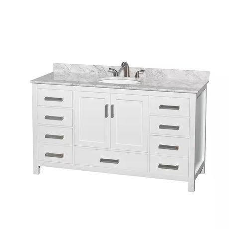 Sheffield 60 In. W X 22 In. D X 35 In. H Single Bath Vanity in White with White Carrara Marble Top