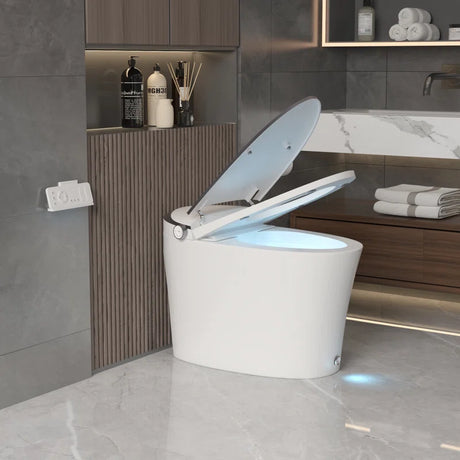 Smart Bidet Toilet Quiet-Closed Heated Seat Sensor Auto, Foot Kick & Blackout Flush, Warm Wash, Night Light