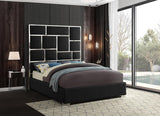 Milan Collection Modern | Contemporary Vegan Leather Upholstered Bed with Custom Chrome Metal Legs and Geometric Designed Headboard, Queen, Black