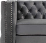 Velvet Couches for Living Room, 3 Pieces Grey Chesterfield Sofa with Button Tufted & Nailhead Trim, Classic Upholstered Chair Loveseat and Sofa