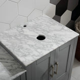 60" Bathroom Vanity Cabinet Double Sink Marble Top Solid Wood Grey Painted W/Mirror, Faucet and Drain Set