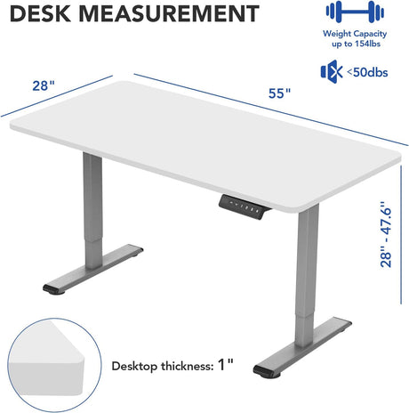 EN1 Electric Height Adjustable Desk 55 X 28 Inches Whole-Piece Desk Board Standing Desk Home Office Sit Stand up Desk (Gray Frame + 55" White Top, 2 Packages)