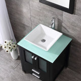 Walcut 24'' Black Wood Bathroom Vanity Cabinet Tempered Glass Countertop Ceramic Sink W/ Mirror