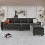 Sofa Velvet Reversible Sectional with Chasie Convertible L Shaped 4-Seat Sectional Couch Grey Living Room Sofa Set Furniture
