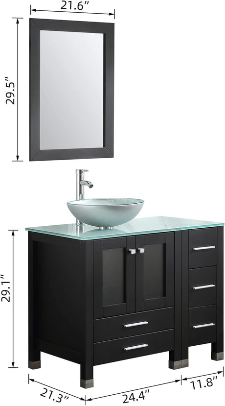 36" Bathroom Vanity and Sink Combo Wood Cabinet and Glass Vessel Sink and Faucet Combo Bathroom Vanities(5)