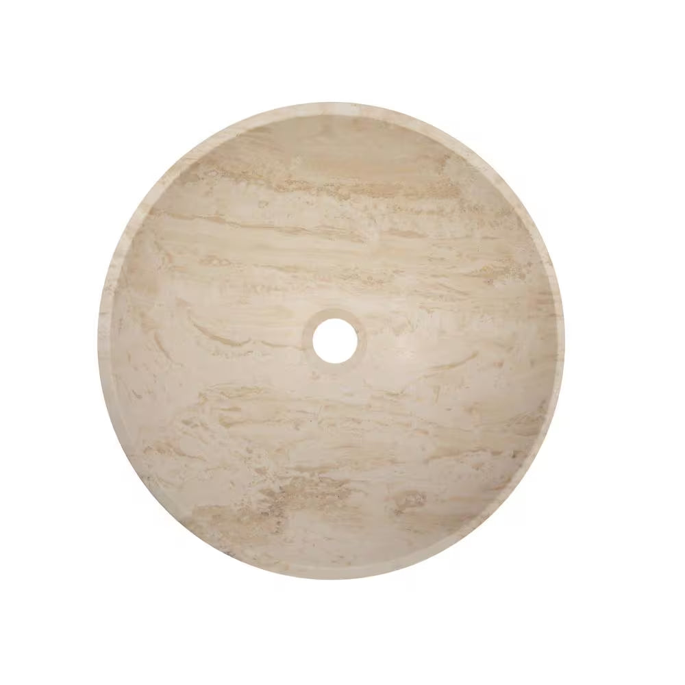 Round Stone Vessel Sink in White Travertine