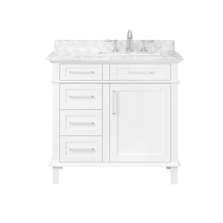 Sonoma 36 In. Single Sink Freestanding White Bath Vanity with Carrara Marble Top (Assembled)
