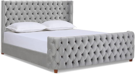 Brooklyn King Tufted Panel Bed Headboard and Footboard Set, Opal Grey Velvet