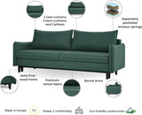 Modern Carmella Sleeper Sofa - Storage Pull Out Sofa Bed Pocket Sinuous Springs, Pine Wood Frame, Velvet Upholstery, Sleek Arms, Made in Europe, Queen Size 85In W X 39In D X 35In H – Green